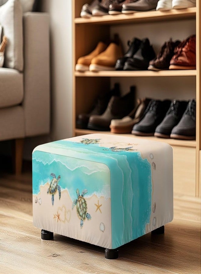 غطاء عثماني مطبوع عليه سلحفاة شاطئ تالايتوس، غطاء جاكار ناعم محبوك للعثماني المستطيل، غطاء عثماني للتخزين في غرفة المعيشة، غطاء عثماني مضاد للانزلاق على شكل نجم البحر وصدفة البحر وقلب، صغير الحجم - Image 5